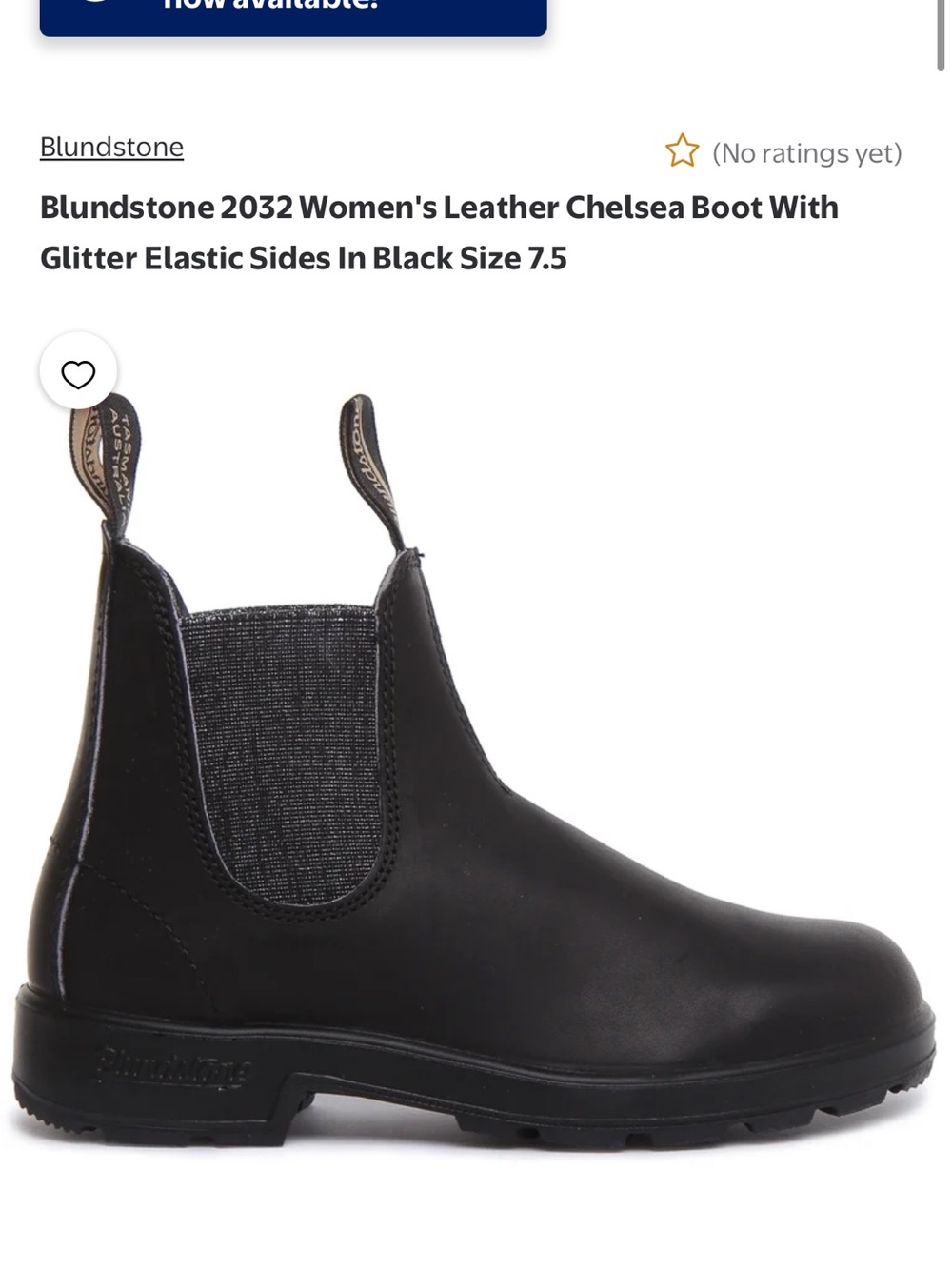 Black Blundstone 2032 Women’s Leather Chelsea Boot With Glitter Elastic